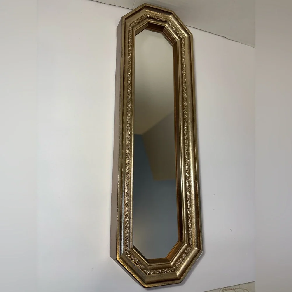 VTG Home Interiors Gold Leaf Ornate Wall Mirror 5.25”W X 17.5”H Octagonal
